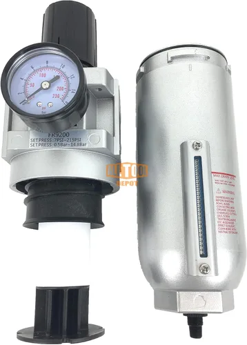Vista 5 de Regulador de filtro de aire comprimido en línea NPT de 1 pulgada NPT SUPER DUTY Combo Piggyback, cuenco de metal, elemento de 5 micrones, ajustable