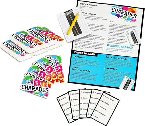 Vista 3 de Juego de fiesta Speed Charades - Juego de mesa Charades - Incluye 1400 charadas - Perfecto para grupos y noches de juego familiares