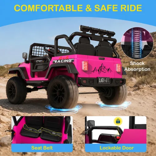 Vista 5 de JOYSTROLL Auto de paseo de 2 plazas de 24 V para niños grandes, auto para A-pink