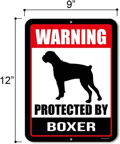 Vista 2 de Honey Dew Gifts, Señal de aluminio de metal con advertencia protegida por boxer, Beware of Dog, 9 x 12 pulgadas, HDG-1062