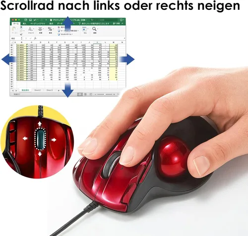 Vista 4 de SANWA Ratón ergonómico con cable, ratón de bola rodante programable, desplazamiento inclinable, 400/800/1200/1600 DPI, trackball de computadora