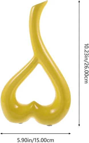 Vista 2 de VOSAREA Recipiente de cerámica en forma de corazón amarillo mostaza florero para sala de estar