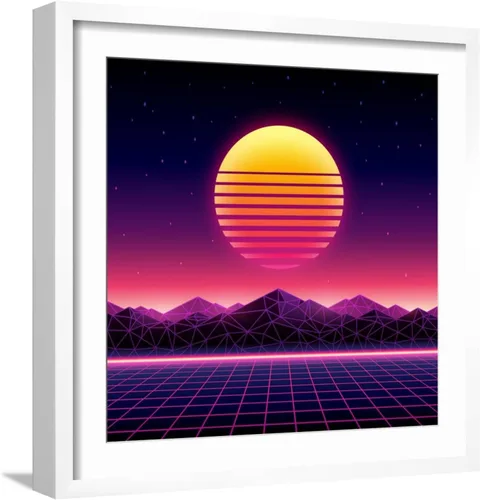 Vista 10 de ART.COM Wall Art Print Retro Futuristic Background 1980S Style. Digital Landscape in a Cyber World. Retro Wave Music Album on Black Frame by Kelvin
