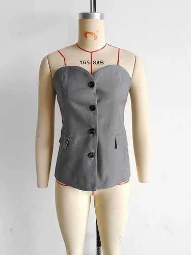 Vista 7 de Lerzykoy - Chaleco de traje sin tirantes para mujer, con botones frontales, chaleco formal con bolsillos