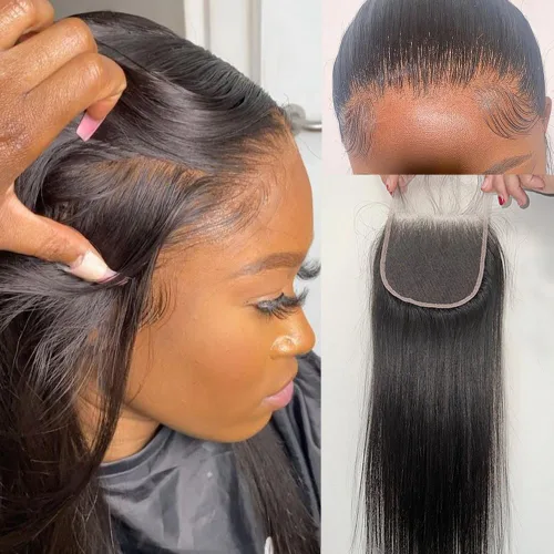 Vista 11 de 13x4 Frontal de encaje ondulado del cuerpo, frontal de encaje suizo transparente HD invisible prearrancado con cabello de nacimiento de grado 12A