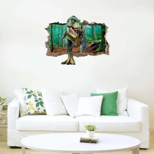 Vista 2 de Supzone Calcomanías de pared de dinosaurio, 3D, decorativas, extraíbles, para dormitorio, bebé, guardería, decoración de pared para niños