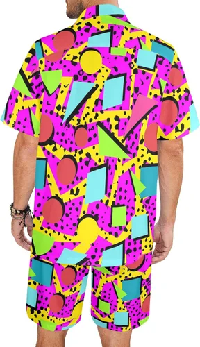 Vista 2 de HUGLAZY Conjunto de 2 piezas para hombre, camisas de verano de manga corta, camisa hawaiana y pantalones cortos, trajes de playa, fiesta discoteca
