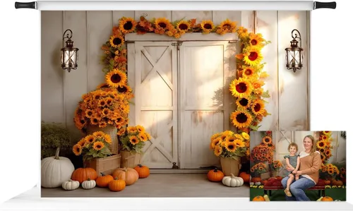 Vista 7 de Kate Fondo de fotografía para el día de Acción de Gracias, otoño, calabaza, decoración del hogar, fondo para niños, fiesta, estudio (7 x 5 pies)