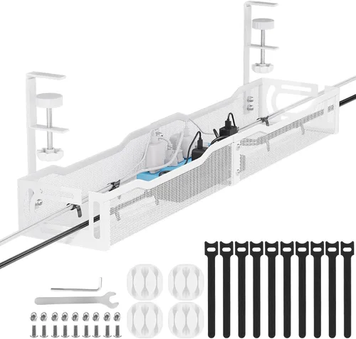 Vista 12 de Bandeja de gestión de cables para debajo del escritorio, gestión de cables debajo del escritorio sin taladro, bandeja de gestión de cables