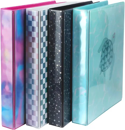 Vista 11 de Yoobi Carpeta azul de 3 anillas, carpeta de 1 pulgada con anillos redondos en D y 2 bolsillos, organizador duradero, sin PVC con capacidad de 275