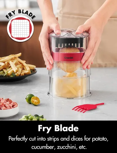 Vista 2 de Cortador de papas fritas, picador de cebolla profesional estilo hogareño, picador de verduras manual, fácil de limpiar, cuchillas ultra afiladas