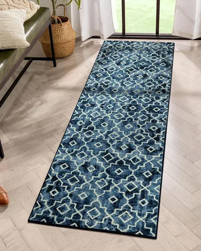 Vista 30 de Moynesa Alfombra marroquí lavable de 2 x 3 pulgadas, pequeña, azul, para cocina, baño, suave, antideslizante, de pelo bajo, moderna, geométrica