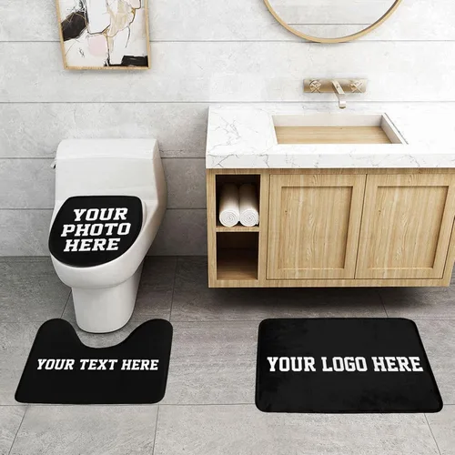 Vista 3 de Juego de 3 alfombras de baño personalizadas, diseño de tu foto, logotipo, texto, antideslizante, juego de alfombras de baño de 24 x 16 pulgadas