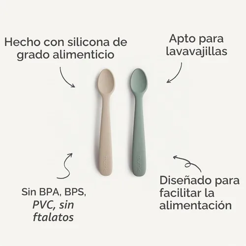 Vista 8 de mushie Cucharas de silicona para bebés Paquete de 2 (rubor/arena cambiante)