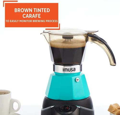 Vista 5 de IMUSA Cafetera Eléctrica de Espresso de 3 o 2 Tazas, Verde Azulado