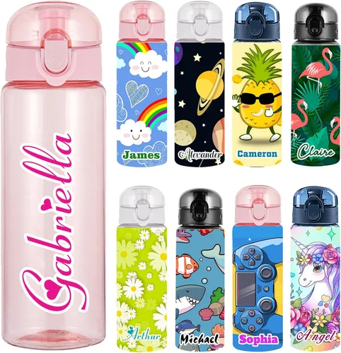 Vista 29 de Botellas de agua personalizadas con tapa, botella personalizada de 26 onzas con nombre, botellas de agua de plástico personalizadas, a prueba