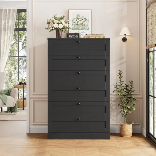 Vista 4 de Hostack - Cómoda de 6 cajones para dormitorio, cómoda de 52" de alto y cómoda de cajones, cómoda de cajones de madera de 29" de ancho, gabinete