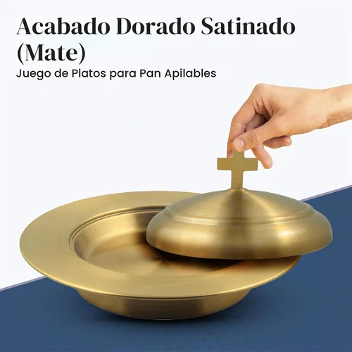 Vista 6 de Communion Ware - Bandeja para servir vino santo con tapa y un plato de pan apilable con tapa, acero inoxidable (latón/dorado)