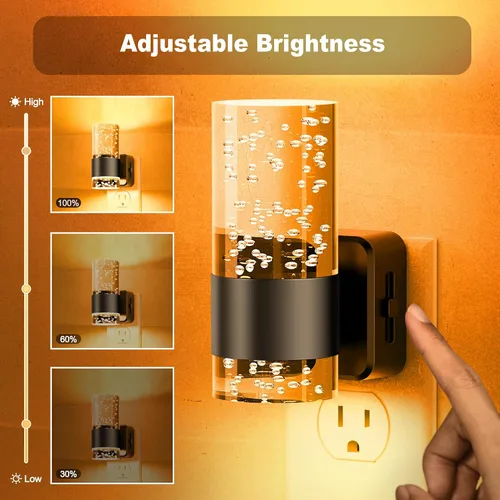 Vista 2 de JandCase Luz nocturna, luces nocturnas automáticas enchufables a la pared, luz nocturna LED regulable con brillo ajustable, luces nocturnas