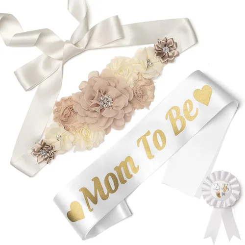 Vista 18 de Juego de decoraciones de baby shower con banda de texto en inglés "Mom to Be", regalo de fiesta de revelación de género para futuros padres