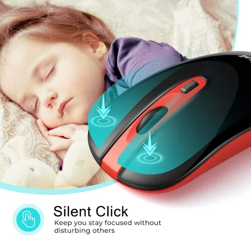 Vista 2 de LeadsaiL Wireless Computer Mouse, 2.4G Portable Slim USB Mouse, Silent Click Laptop Mouse with One AA Battery 3 Adjustable Levels, 4 Buttons