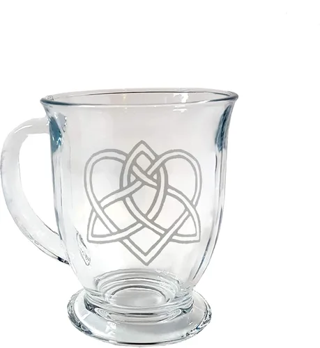 Vista 4 de Celtic Love Knot Glass Coffee Mug Set of 2 – Free Personalized Engraving, 16oz Mugs