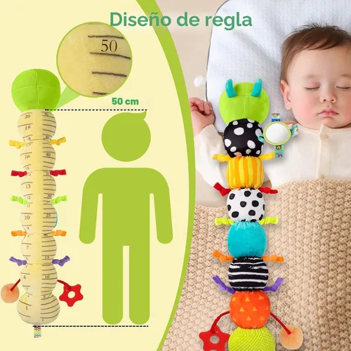 Vista 6 de Juguetes Sensoriales para Bebés de 0-6 6-12 Meses, Oruga de Peluche Musical con Sonido Arrugado y Sonajero, Juguetes para Tiempo Boca Abajo