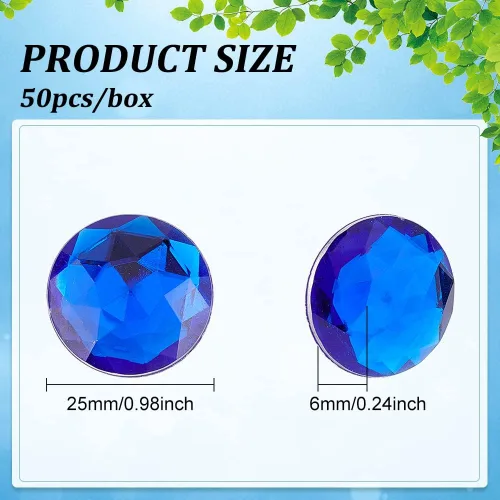 Vista 2 de FINGERINSPIRE 50 piezas de diamantes de imitación acrílicos redondos de 0.984 in con parte trasera plana de color azul, autoadhesivas, gemas