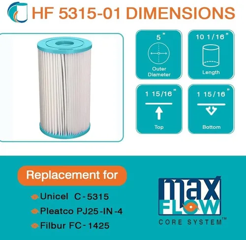 Vista 2 de Hurricane HF5315-01 Cartucho de filtro avanzado para piscina - Reemplazo para Pleatco PIN20, Unicel C-5315, Filbur FC-3752, Intex Tipo B
