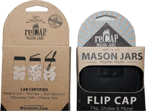 Vista 5 de reCAP Mason Jars Tapa FLIP Cap Boca regular Negro 4 unidades Fabricado en Estados Unidos
