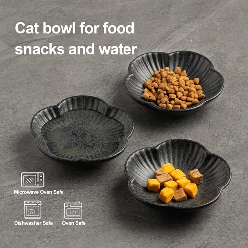 Vista 4 de Mecaikru Tazones de comida para gatos, platos de cerámica para gatos, plato para comida, agua y aperitivos, 4.72 pulgadas, uso en interiores