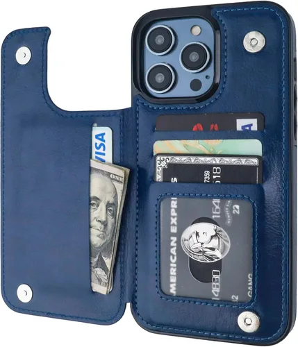 Vista 17 de ONETOP Compatible con iPhone 14 Pro Max Funda Cartera con Portador de Tarjetas, Funda de Cuero PU con Soporte Ranuras para Tarjetas, Doble Cierre