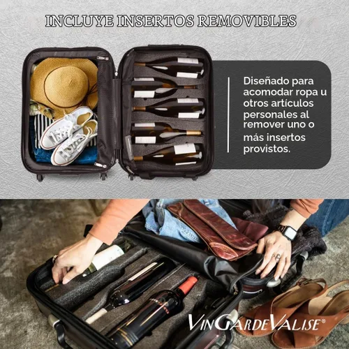 Vista 6 de VinGardeValise® The Piccolo - Maleta de vino – Equipaje de viaje de 5 botellas, aprobado por la TSA, carcasa dura duradera, espuma a prueba de Negro