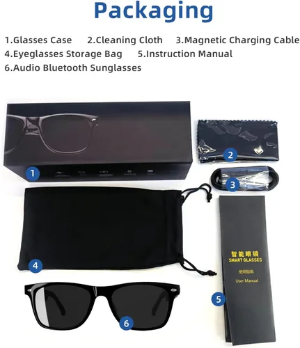 Vista 8 de Lentes inteligentes para hombres y mujeres, lentes de sol inteligentes con audio con lentes polarizadas, lentes de sol Bluetooth, llamadas manos