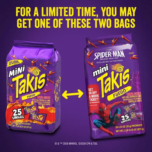 Vista 3 de Takis Fuego Mini 25 piezas / 1.23 oz Paquete múltiple de tamaño bocado, nachos de tortilla enrollada extremadamente picante con sabor a pimiento