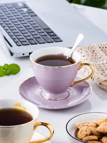 Vista 6 de Jusalpha juego de tazas y platillos de café expreso de porcelana, 2 onzas FD-TCS02-4COLOR 7 onzas, tamaño regular de taza de té, juego de taza
