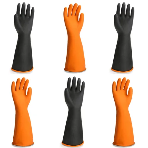 Vista 9 de Guantes Resistentes a Productos Químicos, 14" de Largo Negro Impermeables Resistentes a Álcali/Ácido/Aceite Reutilizables Guantes de Goma