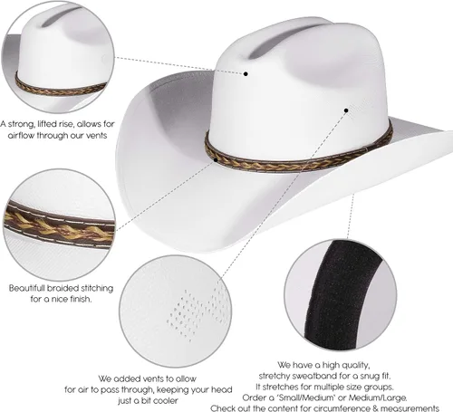 Vista 3 de Enimay Sombrero de vaquero del viejo oeste y vaquera, estilo de ala ancha