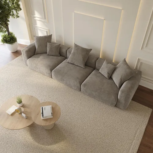 Vista 45 de WJShome Cloud Couch Sofá Seccional Modular, Sofá en Forma de L de 102 pulgadas con Otomana, Sofá de Pana Beige de 3 Asientos, Sofá Seccional