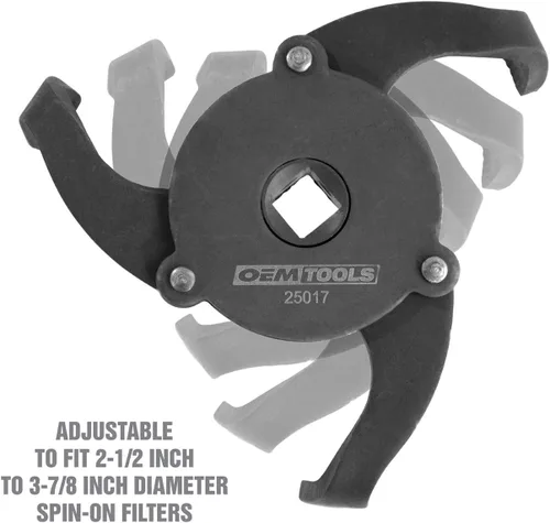 Vista 2 de OEMTOOLS 25017 2-1/2" x 3-7/8" 3-patas Spin-On estilo llave de filtro de aceite, llave de filtro de aceite ajustable, negro