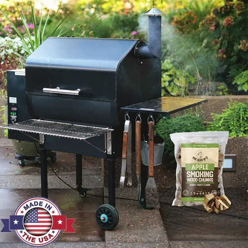 Vista 5 de Bolsa de 3.5 libras de trozos de madera de manzana de Mr. Bar-B-Q, sabor a manzana afrutado para ahumar, asar al aire libre, barbacoa en el patio