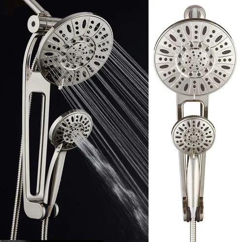 Vista 5 de AquaDance Combo de Spa de Ducha de 48 Modos de 3 Vías de Alta Presión con Brazo Extensible Ajustable de 18 Pulgadas, Níquel Cepillado