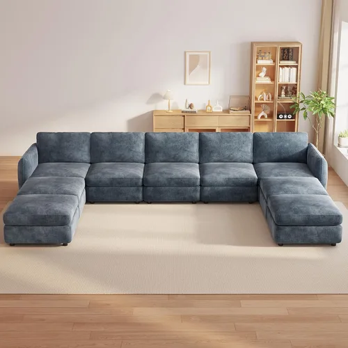 Vista 25 de Guyii Sofá Seccional de Terciopelo, Sofá Loveseat Moderno de Gran Tamaño con 2 Almohadas, Sofá Convertible de 81.88 pulgadas de Largo con Cojines
