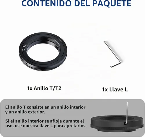 Vista 4 de Lightdow Anillo adaptador de lente de montaje T/T2 para Nikon D5500 D3300 D3200 D5300 D3400 D7200 D750 D3500 D7500 D500 D600 D610 D700 D800 D810 T2