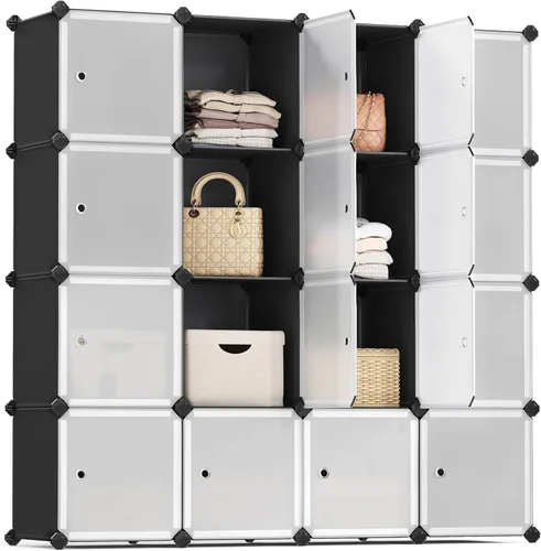 Vista 7 de SONGMICS Organizador de almacenamiento de cubos, estantes de almacenamiento de armario de 12 cubos, estantería modular, color negro ULPC34HV1