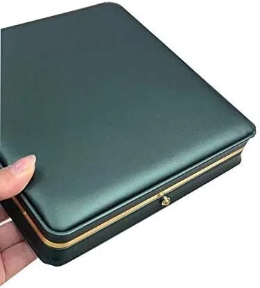 Vista 4 de Caja de cuero de alta calidad verde negruzco conjunto de joyas de boda vitrina soporte de almacenamiento (para collar de perlas)
