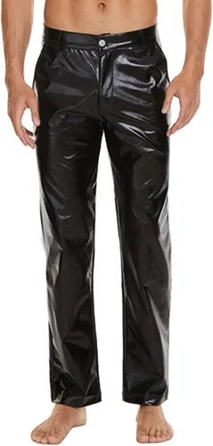 Vista 2 de Pantalones de discoteca metálicos brillantes para hombres, pantalones de fiesta de los años 7080, pantalones de pierna recta vintage para cosplay