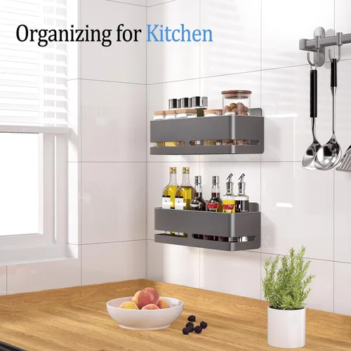 Vista 6 de Organizador de ducha, paquete de 2 estantes de ducha, estante de almacenamiento de baño resistente, organizador de baño de gran capacidad, sin