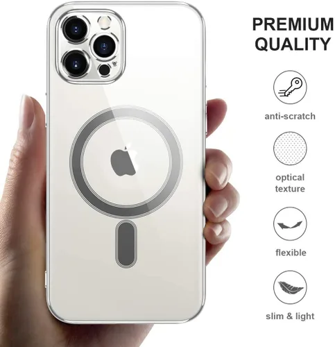 Vista 5 de Piosoo Funda magnética transparente para iPhone 11 Pro Max con carga inalámbrica Mag-Safe, funda de TPU de silicona suave antiamarilla con imanes