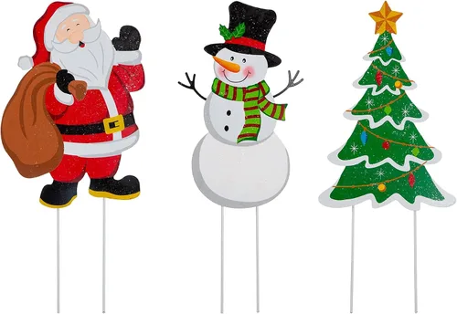 Vista 10 de Glitzhome 7 juegos de estacas navideñas Believe para patio, adornos de jardín de metal de 23 pulgadas de alto, decoración de pared para decoraciones